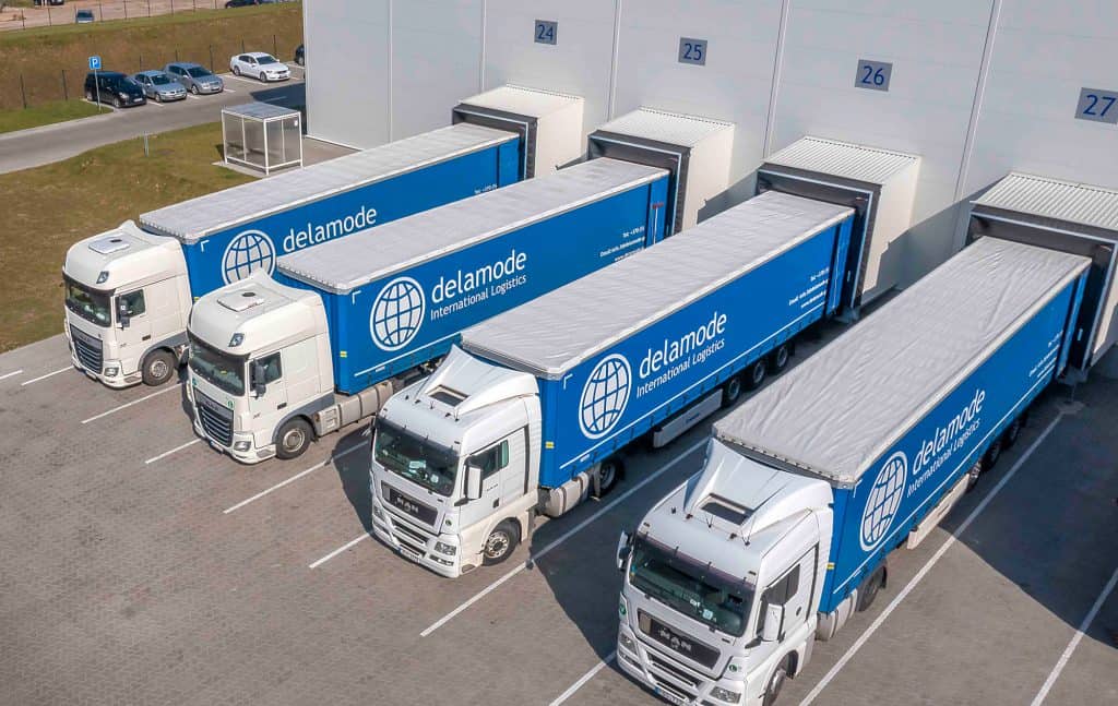 Delamode lorries awaiting customs